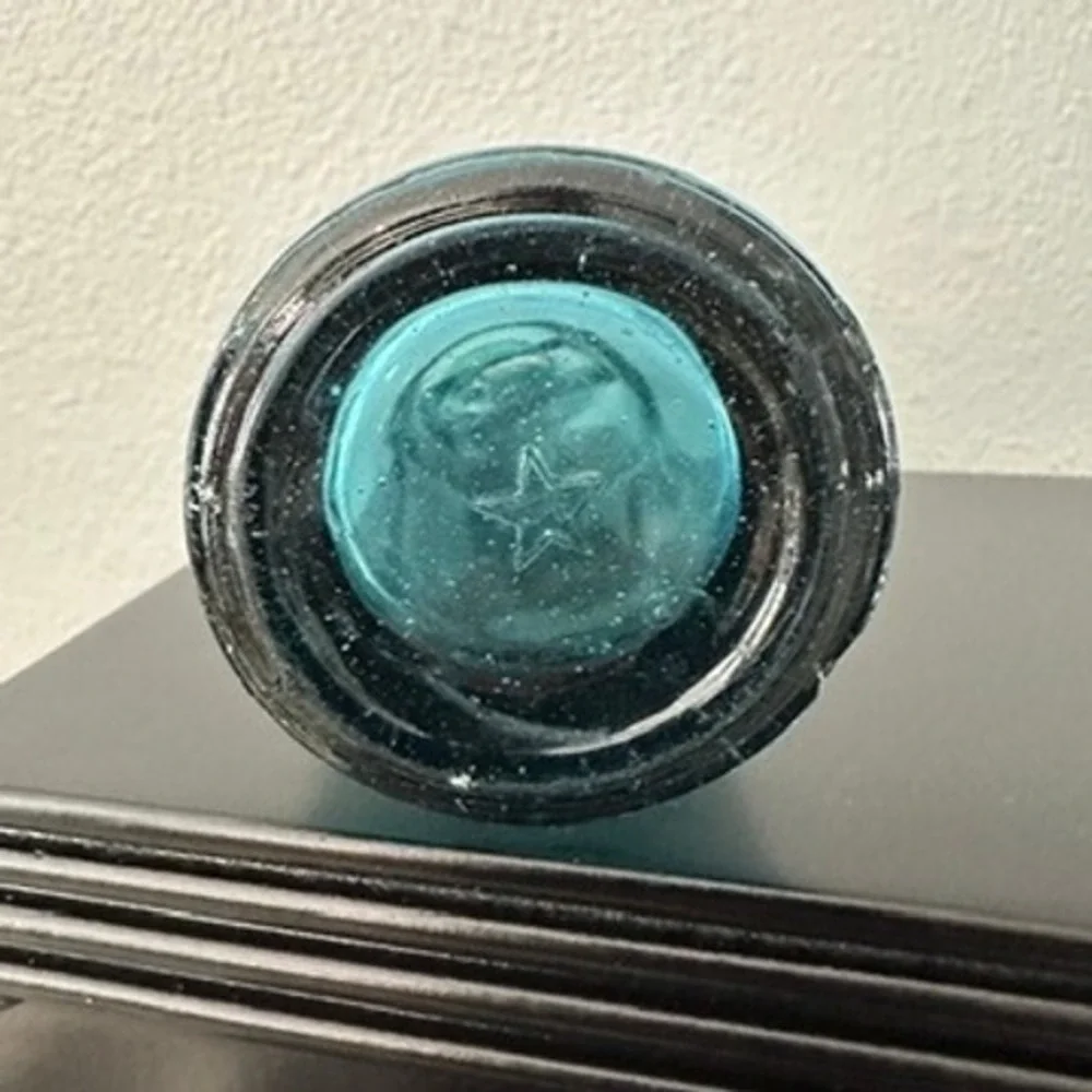 Vintage Codd Neck Teal Blue Glass Ramune Japanese Soda Bottle w/Marble 8 oz.